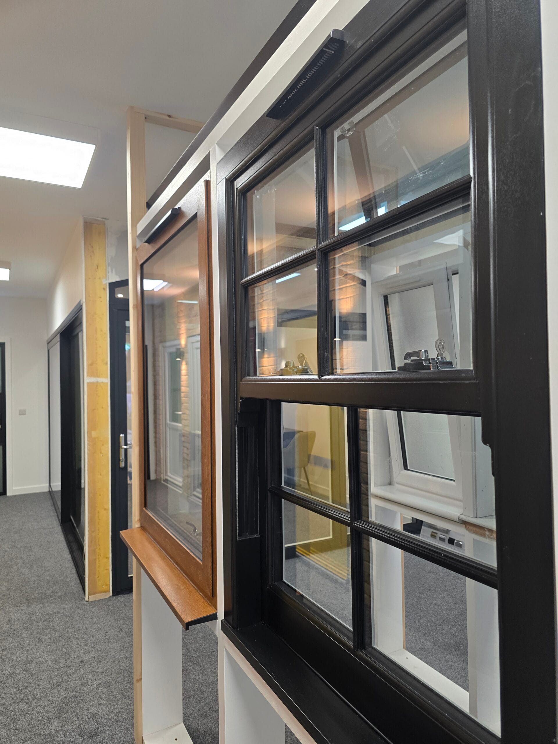 Steel-look aluminium window with glazing bars in the NuView Glasgow showroom