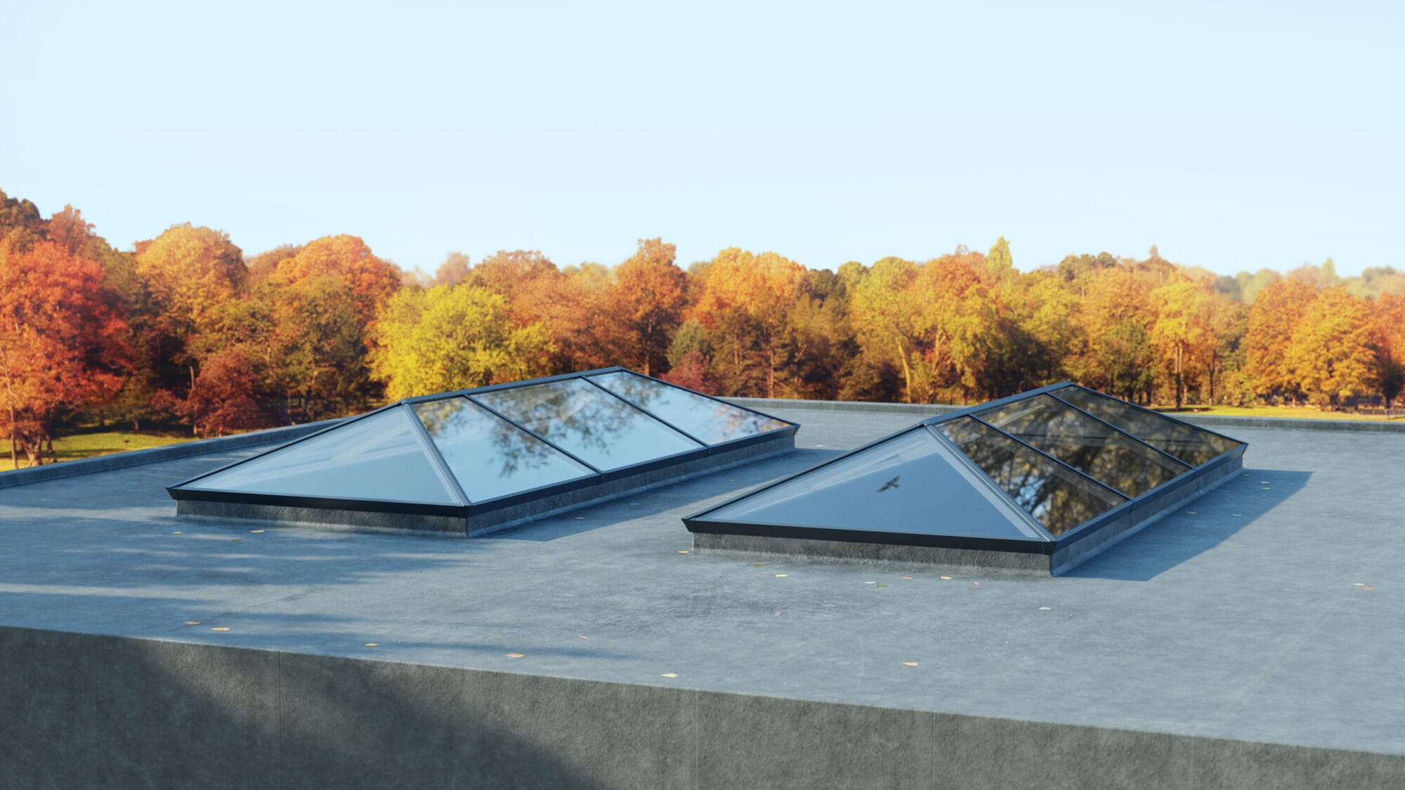 Aluminium roof lantern on a flat roof extension