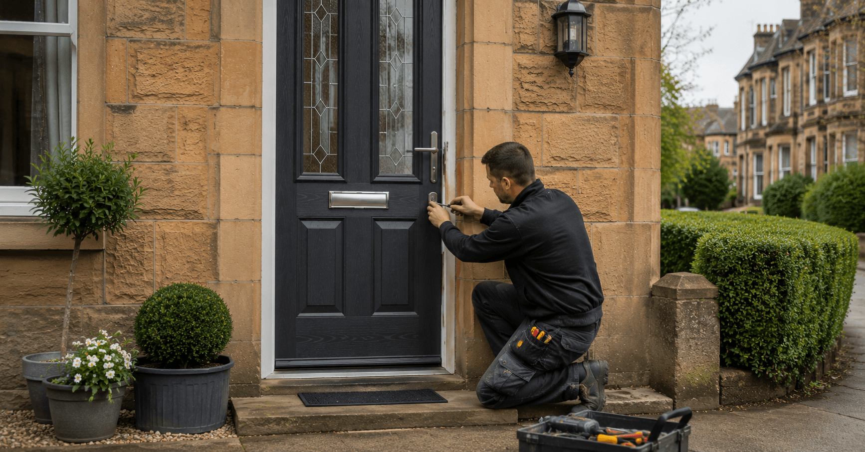 NuView team installing a composite door in Glasgow