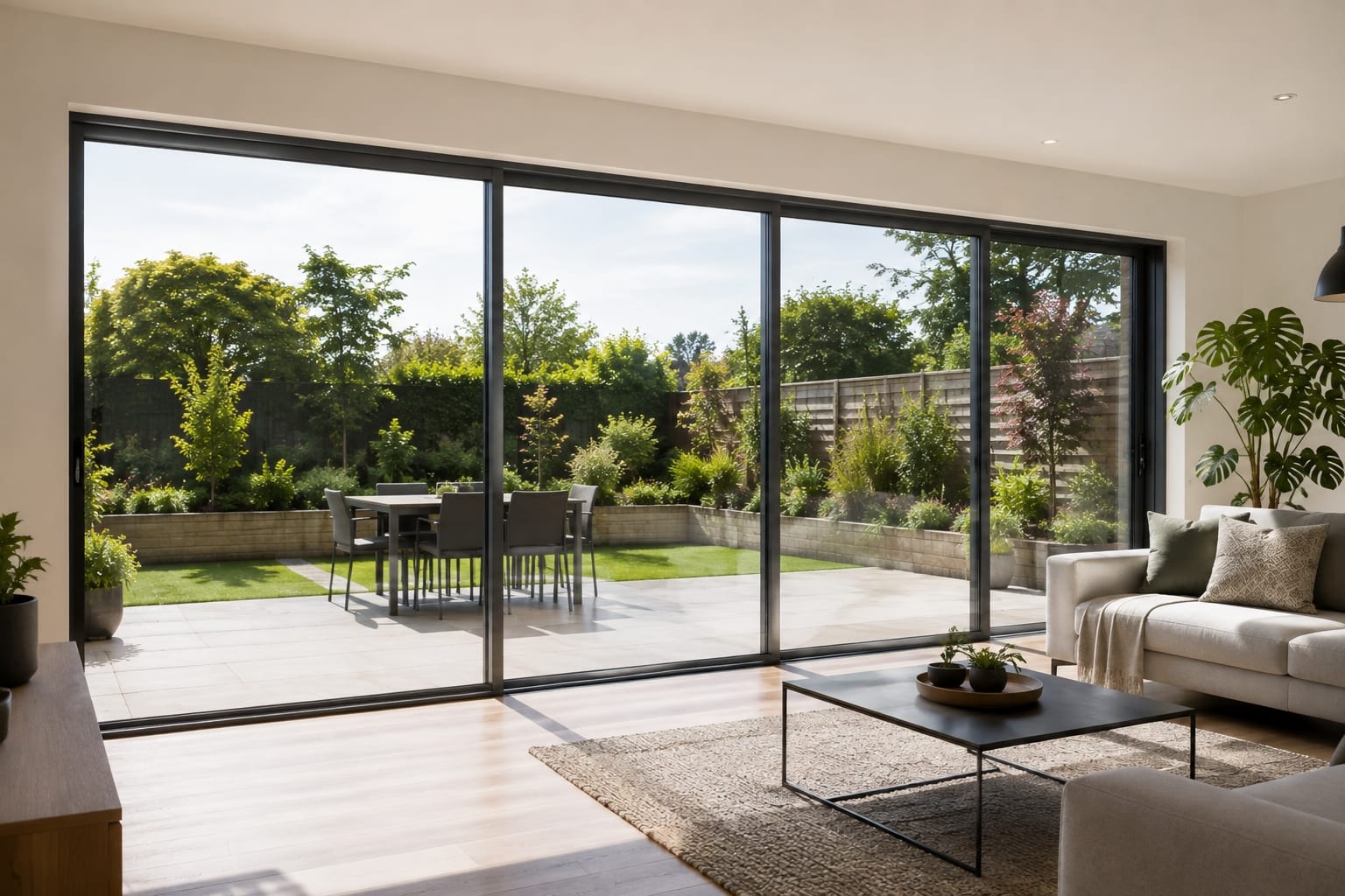 Slim-framed sliding patio doors with large glass panels