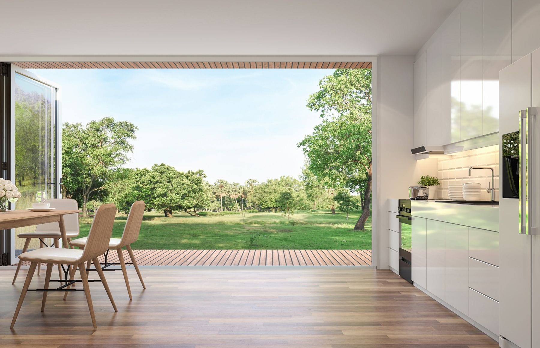 Aluminium bifold doors with a garden view
