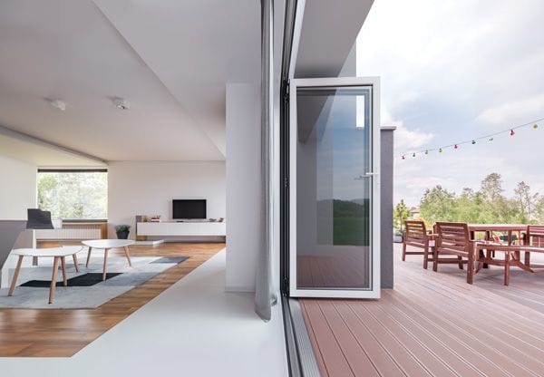 Aluminium bifold doors folded open