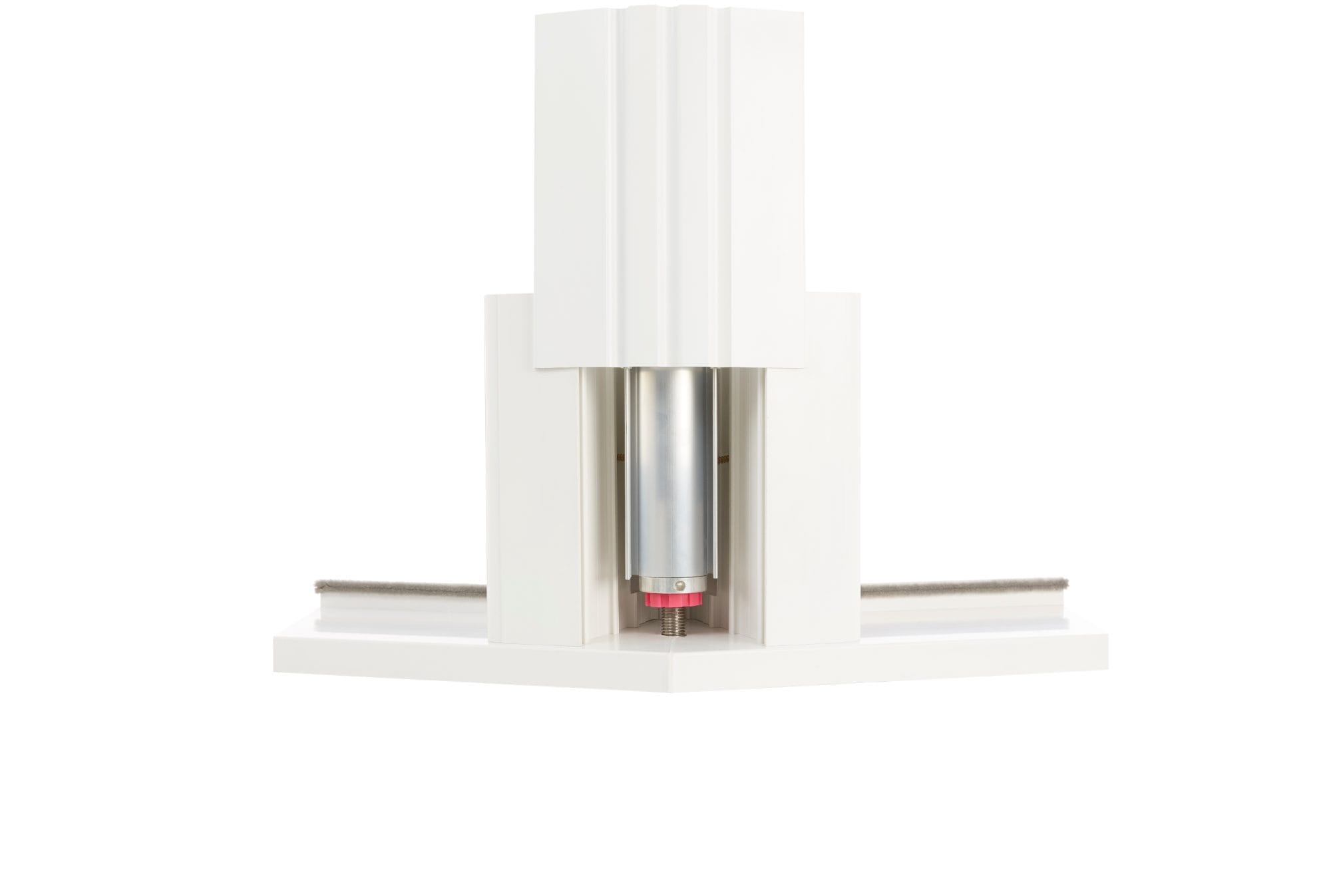 White uPVC sash and case window - cross-section showing the frame chambers and glazing