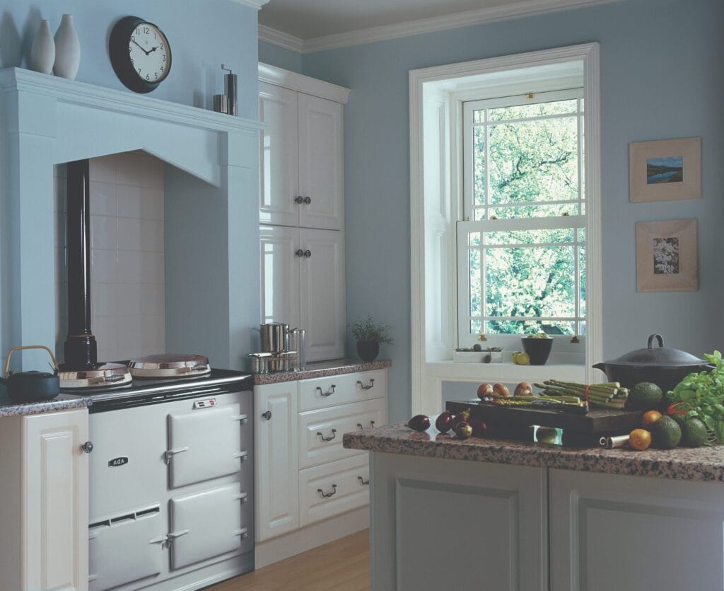 White sash and case window seen from inside a kitchen