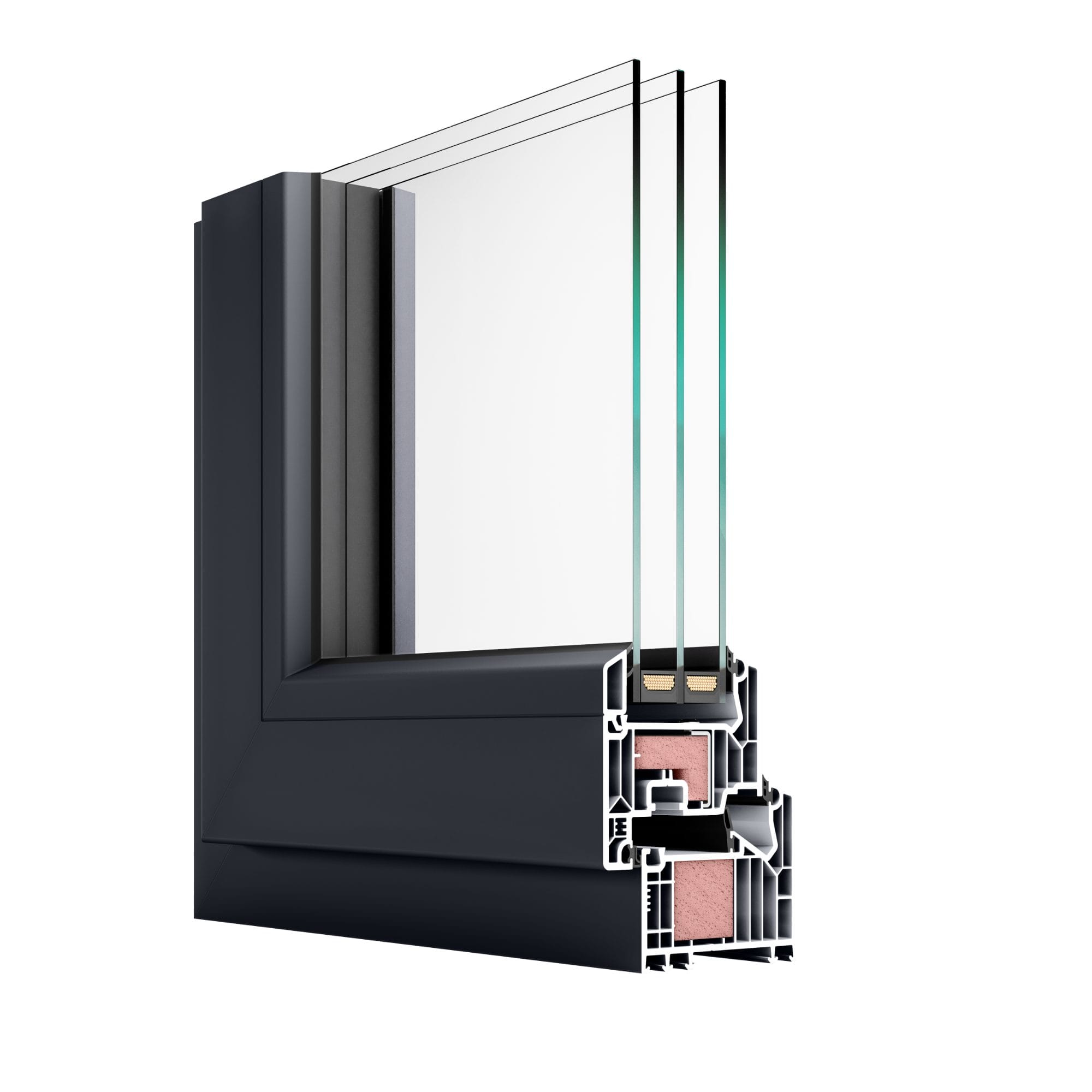 UPVC window profile - cross-section showing the frame chambers and glazing