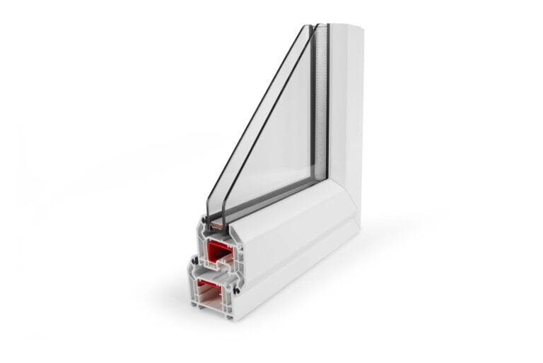 Cross-section of a uPVC window frame showing the glazing unit