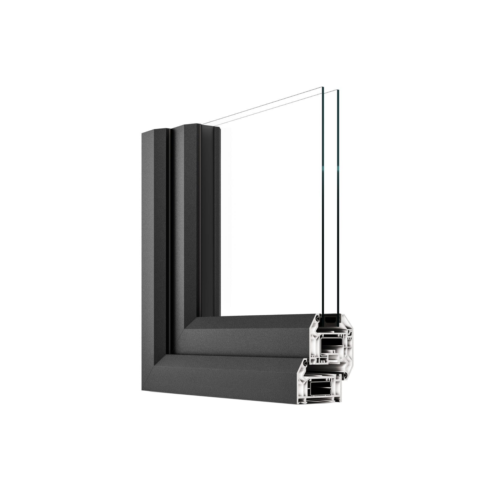 Tilt and turn window - cross-section showing the frame chambers and glazing